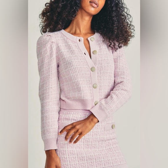 LoveShackFancy Sweaters - W/ Tags LoveShackFancy Daughter Checked Cropped Cardigan Sweater in Pink Winds M